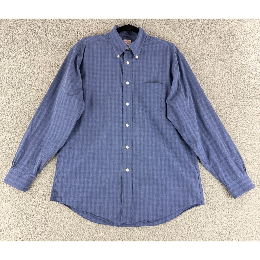 Brooks Brothers Madison Shirt Mens M Blue Plaid Non Iron Cotton Long Sleeve